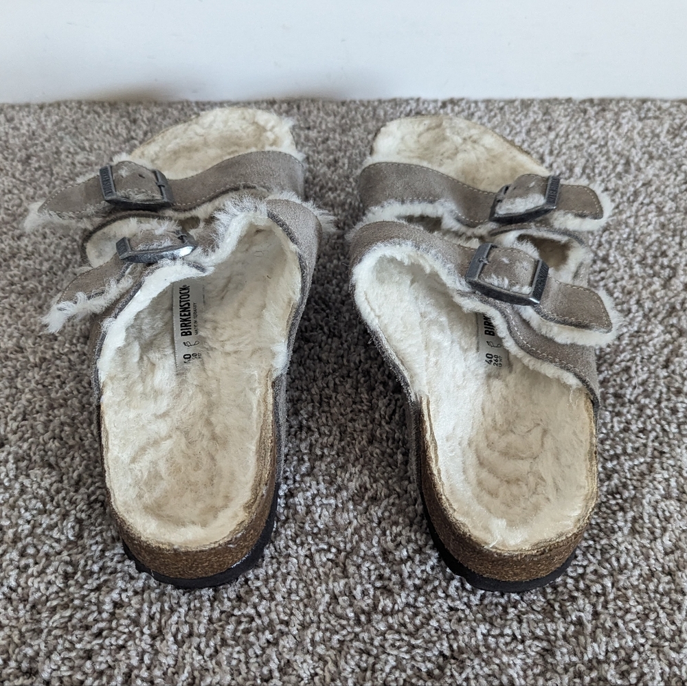 Birkenstock Arizona Shearling - Stone Coin Grey Suede sz 40 US 9-9.5 - Picture 4 of 6
